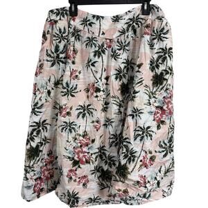 Torrid Midi Poplin High Waist Skirt Tropic Palm Tree Print Cotton Skirt Pink 22